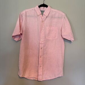 Bob Timberlake Mens Short Sleeve Button Down Shirt Pink Linen Blend S/P